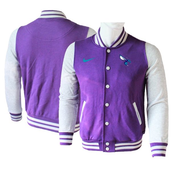 NBA Charlotte Hornets Blank Purple Grey Nike Wool Jacket