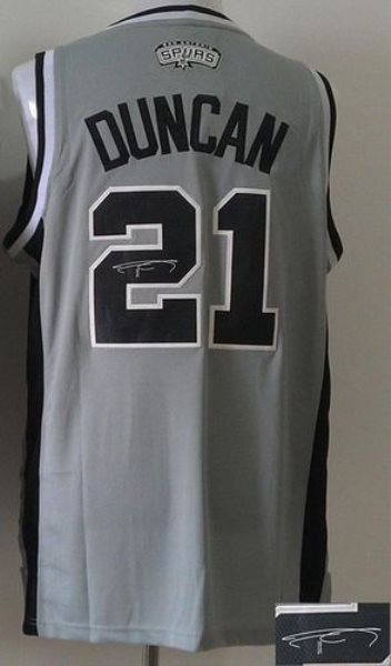 NBA Spurs 21 Tim Duncan Autographed Grey Revolution 30 Men Jersey
