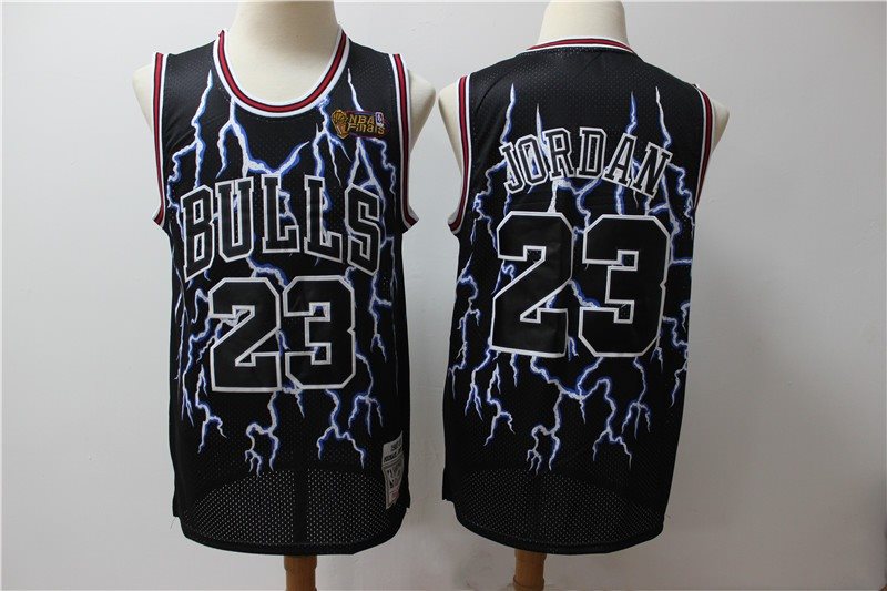 NBA Bulls 23 Michael Jordan Black Hardwood Classics Lightning Limited Edition Men Jersey