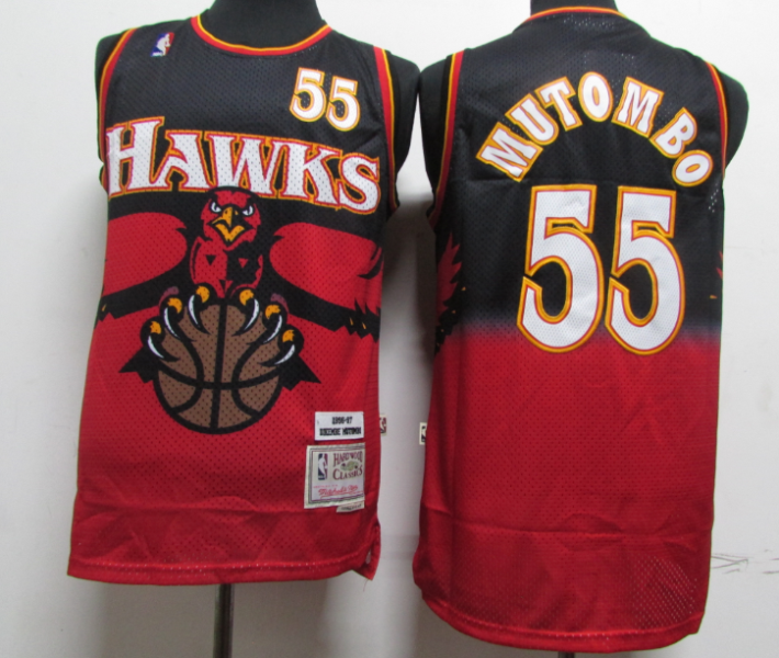 NBA Hawks 55 Dikembe Mutombo Red Throwback Men Jersey