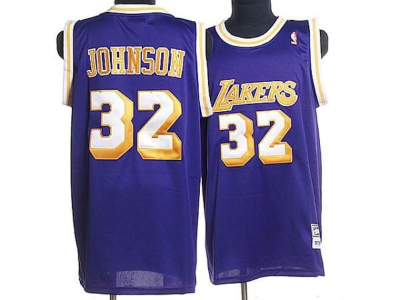 NBA Lakers 32 Magic Johnson Purple Throwback Men Jersey