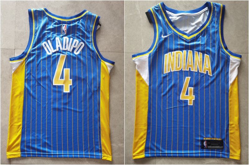 NBA Pacers 4 Victor Oladipo Blue Yellow Nike Men Jersey