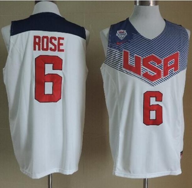 Team USA No.6 Derrick Rose White Men's Basketball Jersey