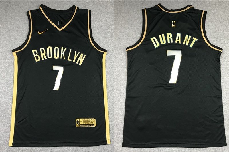 NBA Nets 7 Kevin Durant Black Gold Men Jersey