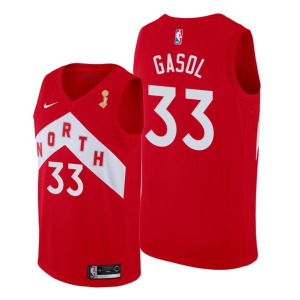 NBA Raptors 33 Marc Gasol Red 2019 NBA Finals Champions Earned Men Jersey