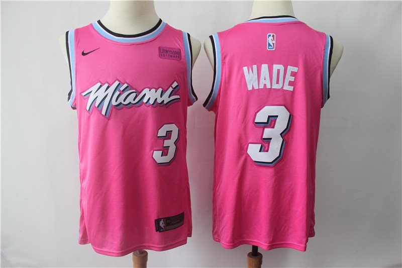 NBA Heat 3 Dwyane Wade Pink Earned Edition Nike Men Jersey