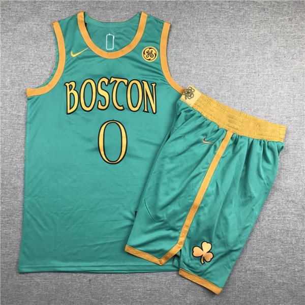NBA Celtics 0 Jayson Tatum Green City Edition Men Jersey(With Shorts)