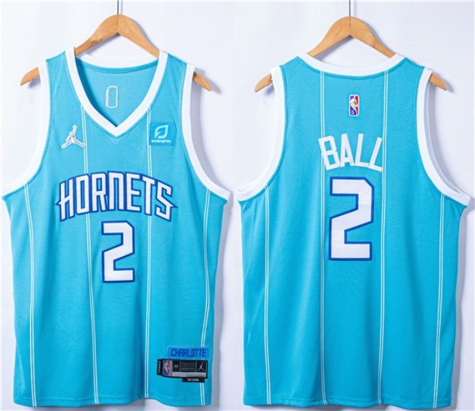 NBA Charlotte Hornets 2 LaMelo Ball Light Blue 75th Anniversary Men Jersey
