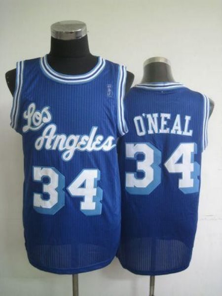 NBA Lakers 34 Shaquille O'Neal Blue Throwback Men Jersey