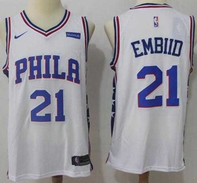 NBA 76ers 21 Joel Embiid White Nike Swingman Men Jersey