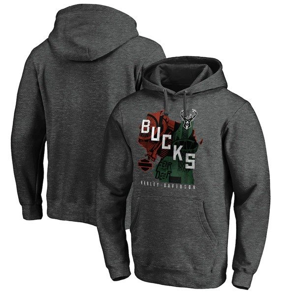 NBA Bucks 2021 Heathered Charcoal Harley Davidson Bust Out Pullover Hoodie