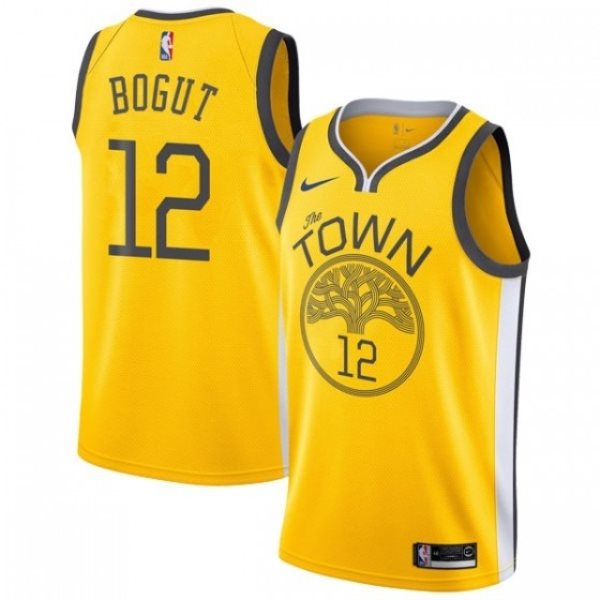 NBA Warriors 12 Andrew Bogut Yellow Earned Edition Nike Men Jersey