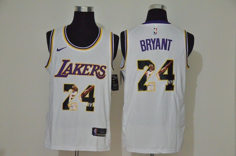 NBA Lakers 24 Kobe Bryant White Fashion Men Jersey