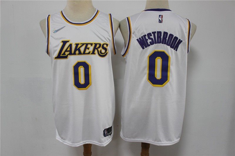 NBA Lakers 0 Russell Westbrook White 75th Anniversary Men Jersey