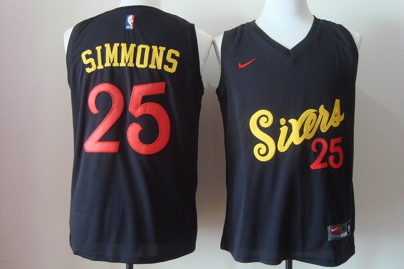 NBA 76ers 25 Ben Simmons Black Nike Men Jersey