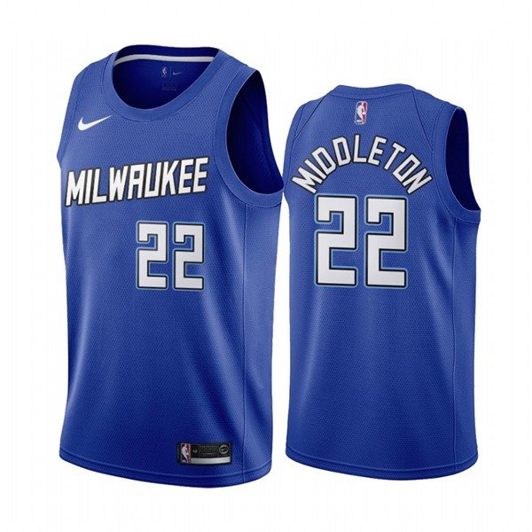 NBA Bucks 22 Khris Middleton Navy 2020-21 City Edition Nike Men Jersey