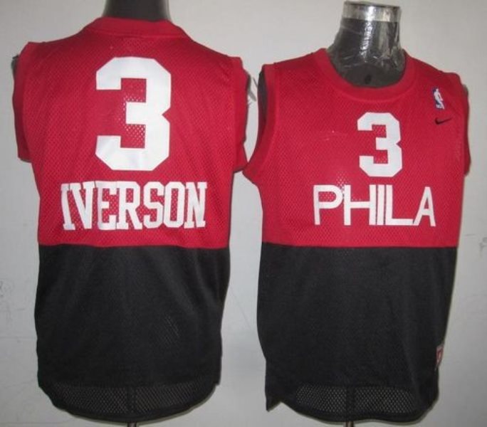 NBA 76ers 3 Allen Iverson Black Red Throwback Men Jersey