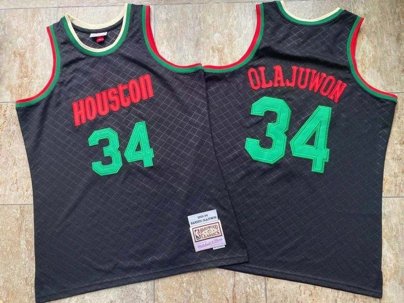 NBA Rockets 34 Hakeem Olajuwon Mitchell & Ness Black Men Jersey