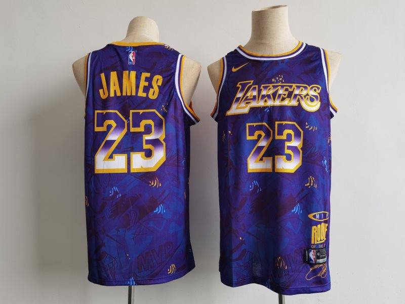 NBA Lakers 23 lebron james purple MVP Men Jersey