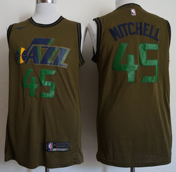 NBA Jazz 45 Donovan Mitchell Olive Nike Swingman Men Jersey