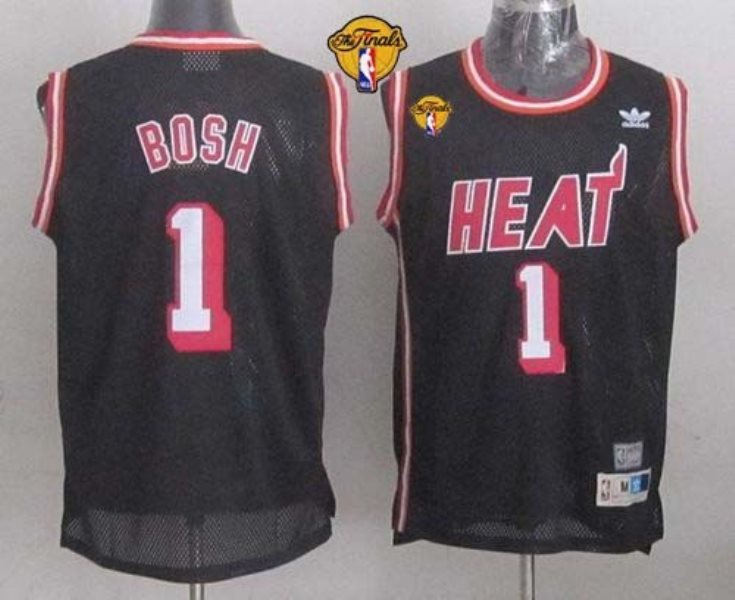 NBA Heat 1 Chris Bosh Black Hardwood Classics Nights Finals Patch Adidas Men Jersey
