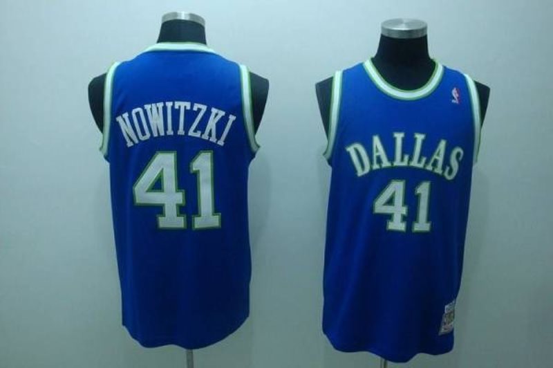 NBA Mavericks 41 Dirk Nowitzki Blue Throwback Men Jersey