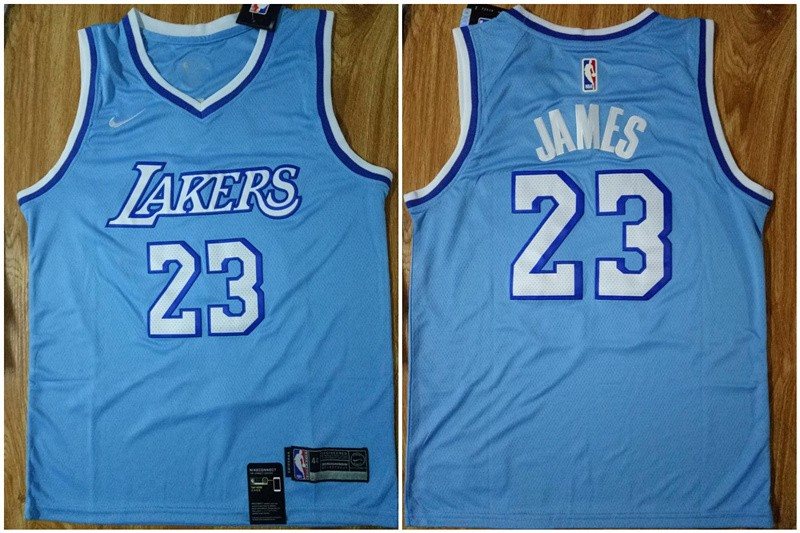 NBA Lakers 23 Lebron James Light Blue Nike Men Jersey