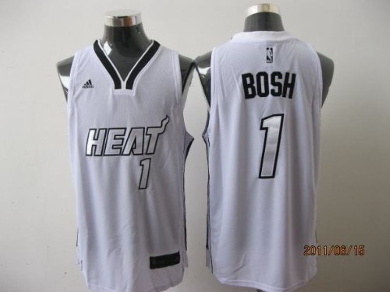 NBA Heat 1 Chris Bosh White Silver Number Men Jersey