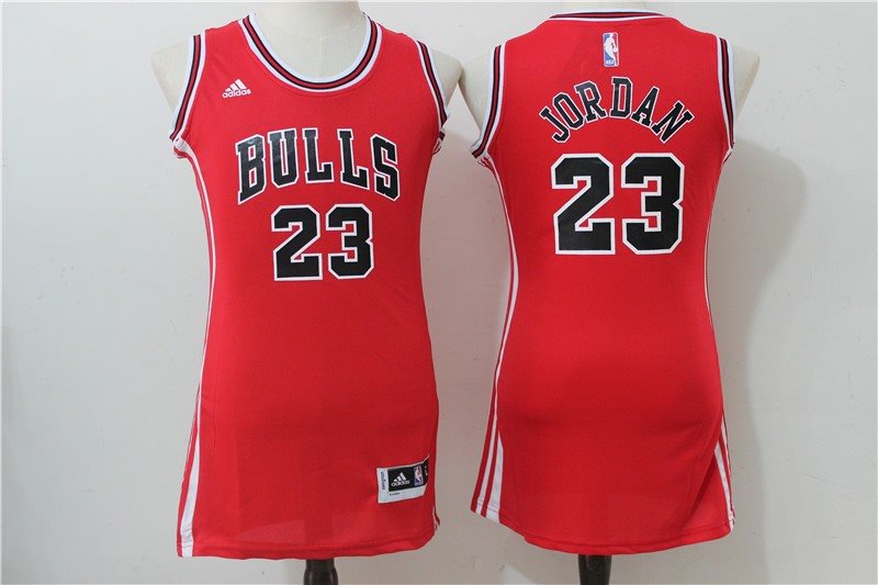 NBA Bulls 23 Michael Jordan Red Print Dress Women Jersey