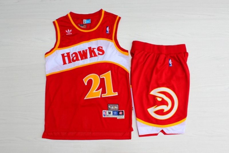 NBA Hawks 21 Dominique Wilkins Red Hardwood Classics Men Jersey(With Shorts)