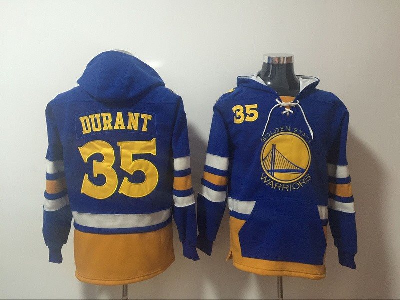 NBA Warriors 35 Kevin Durant Blue Men Hooded Sweatshirt
