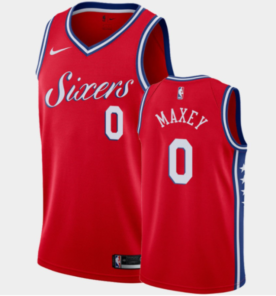 NBA 76ers 0 Tyrese Maxey Red Nike Men Jersey