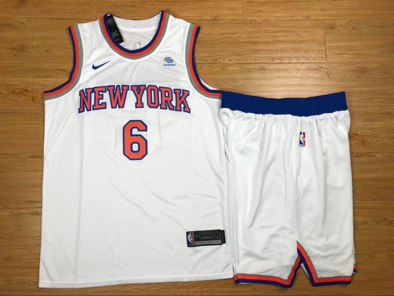 NBA Knicks 6 Kristaps Porzingis White Nike Swingman Men Jersey With Shorts