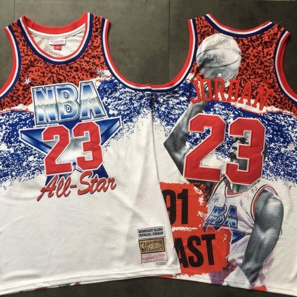 NBA Bulls 23 Michael Jordan White All-Star 1991 Hardwood Classics Men Jersey