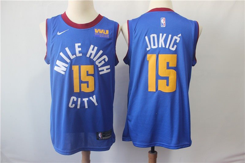 NBA Nuggets 15 Nikola Jokic Blue Nike Men Jersey