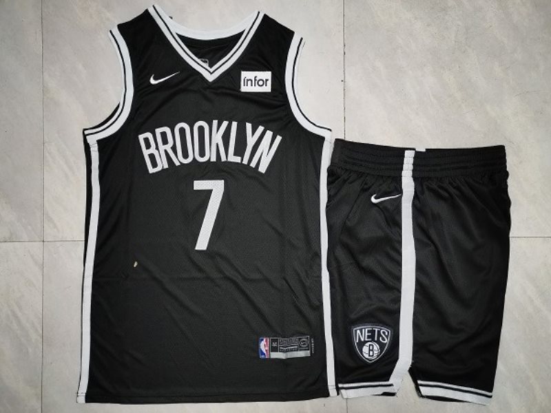 NBA Nets 7 Kevin Durant Black Nike Men Jersey(With Shorts)