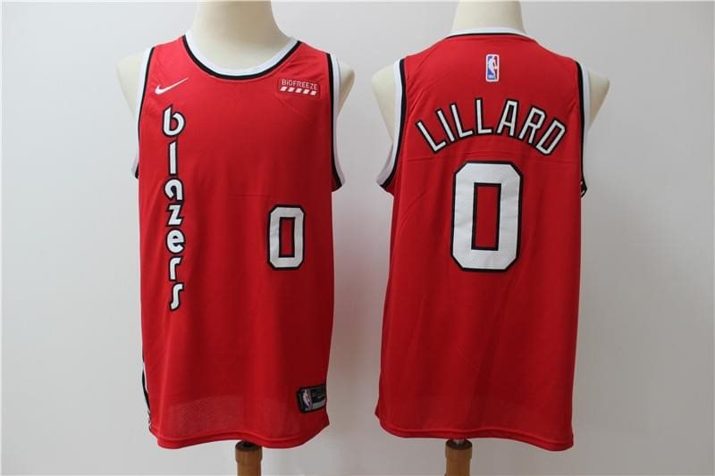 NBA Blazers 0 Damian Lillard Red Nike Men Jersey