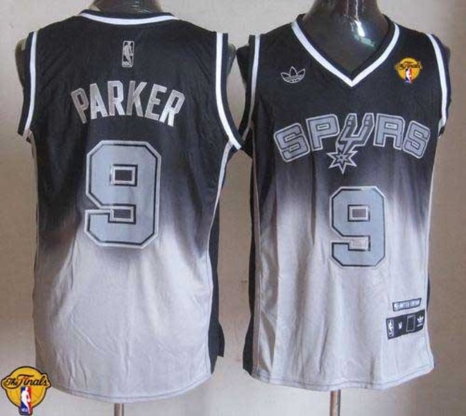 NBA Spurs 9 Tony Parker Black Grey Fadeaway Finals Patch Men Jersey