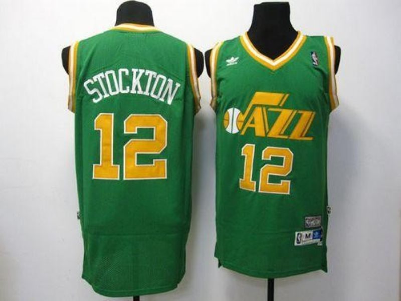 NBA Jazz 12 John Stockton Green Throwback Men Jersey