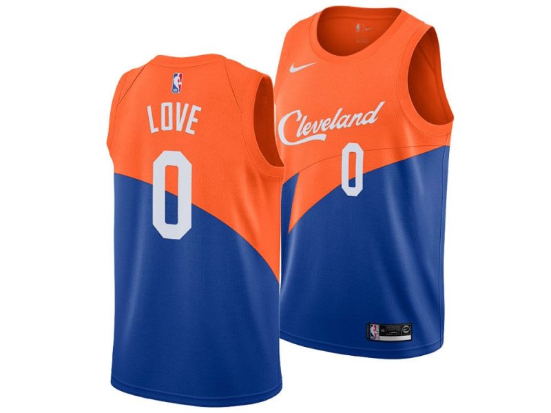 NBA Cavaliers 0 Kevin Love Orange Blue 2018-19 City Edition Swingman Nike Men Jersey
