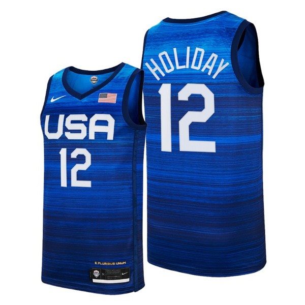 USA Basketball 12 Jrue Holiday 2021 Tokyo Olympics Blue Away Men Jersey