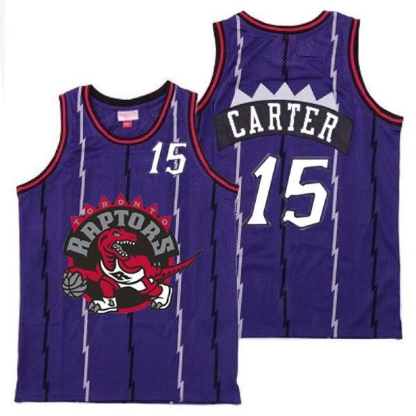 NBA Raptors 15 Vince Carter Purple Big Gray Red Logo Retro Men Jersey