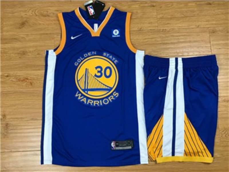 NBA Warriors 30 Stephen Curry Blue Nike Swingman Men Jersey With Shorts