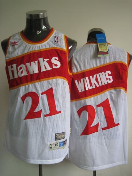 NBA Hawks 21 Dominique Wilkins White Throwback Men Jersey