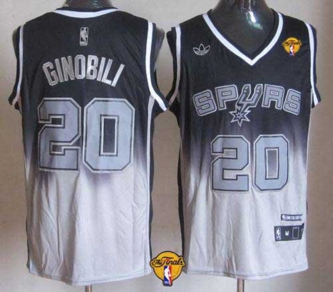 NBA Spurs 20 Manu Ginobili Black Grey Fadeaway Finals Patch Men Jersey