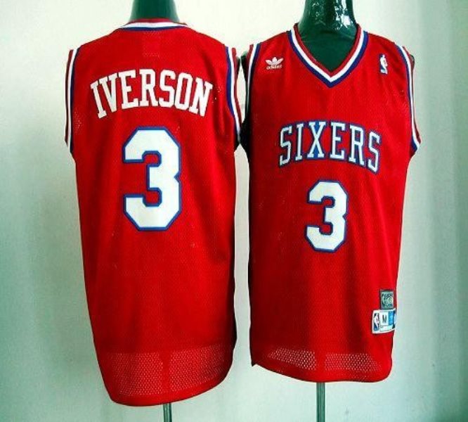 NBA 76ers 3 Allen Iverson Red Throwback Men Jersey