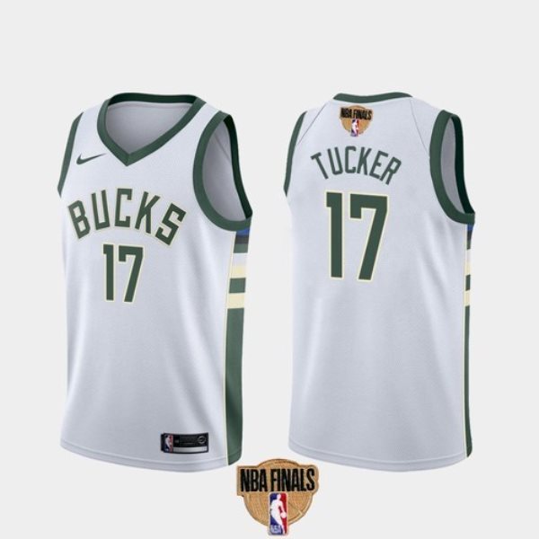 NBA Bucks 17 P.J. Tucker 2021 Finals White Nike Men Jersey