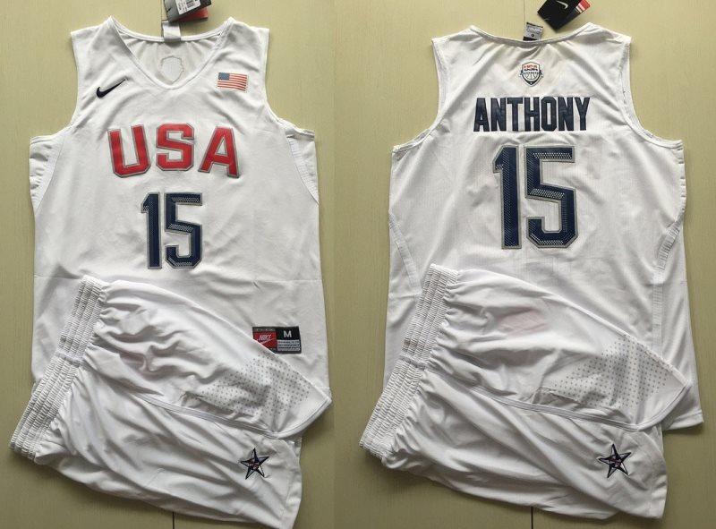 2016 Dream Team 15 Carmelo Anthony White Basketball Jersey and Shorts