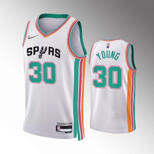 NBA Spurs 30 Thaddeus Young 75th Anniversary White hot-iron Men Jersey