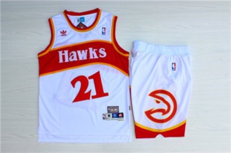 NBA Hawks 21 Dominique Wilkins White Hardwood Classics Jersey With Shorts